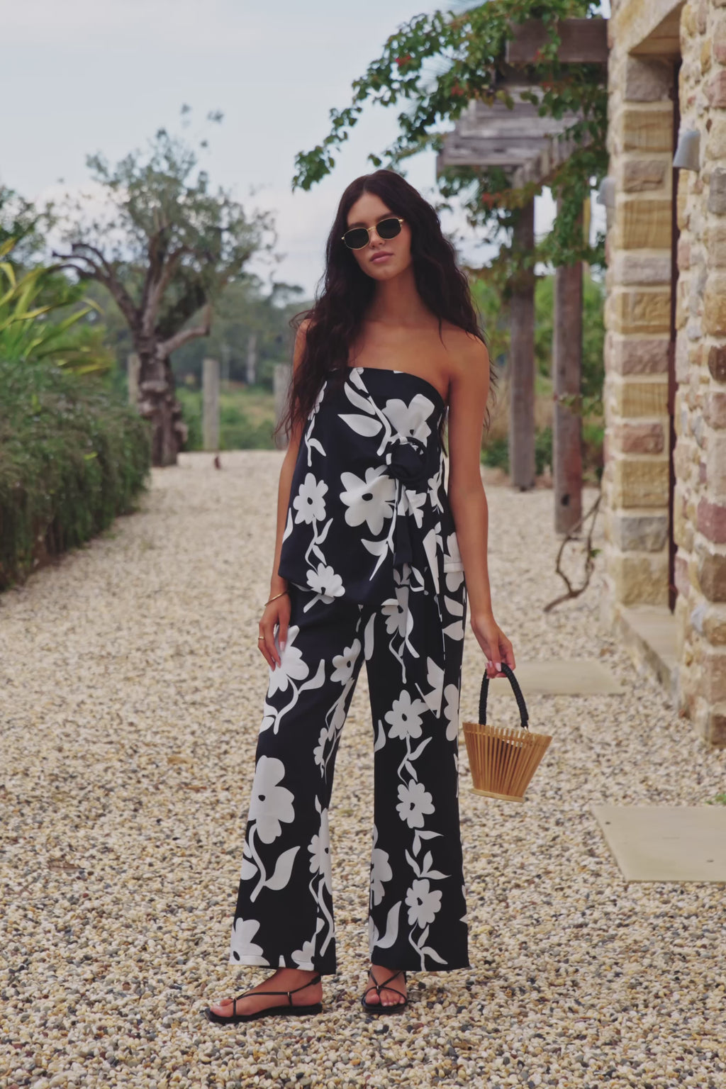 Black Alma Caroline Floral Print Strapless Heidi Jumpsuit
