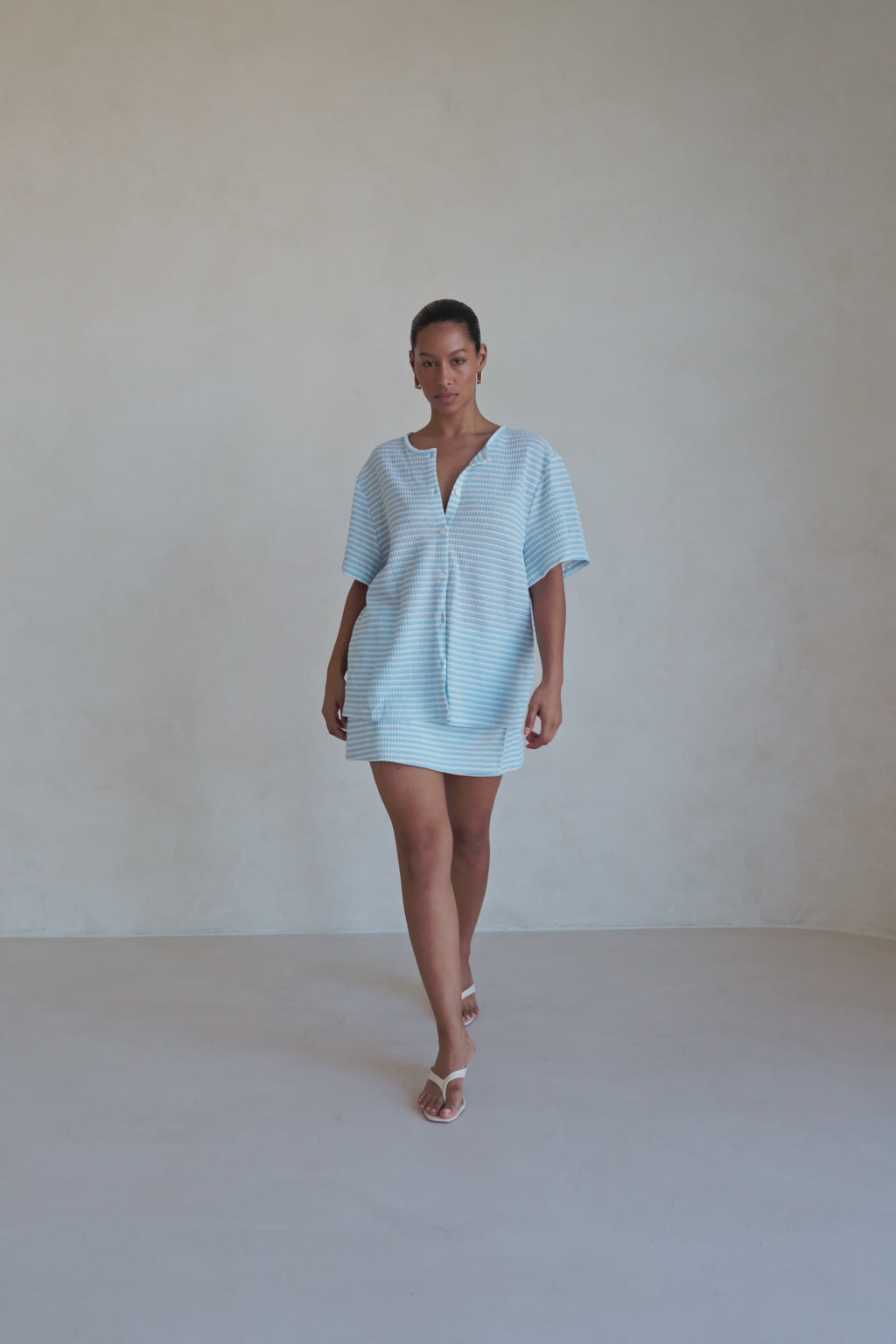 Cassie Button Up Top - Blue White