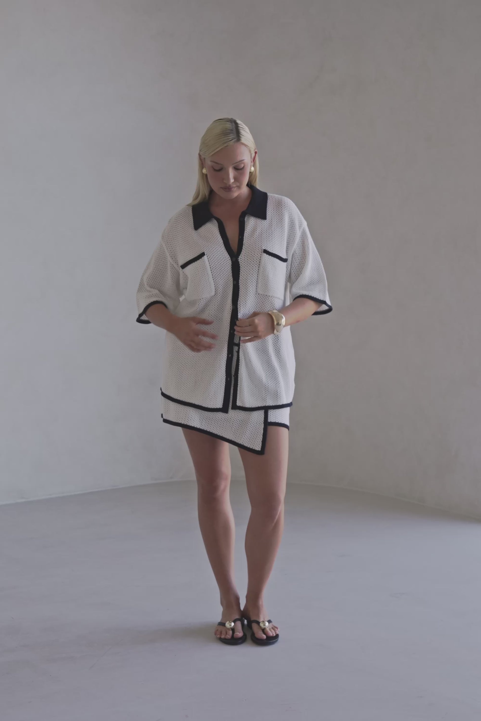 White Crochet Knit Button Up Short Sleeve Shiloh Top