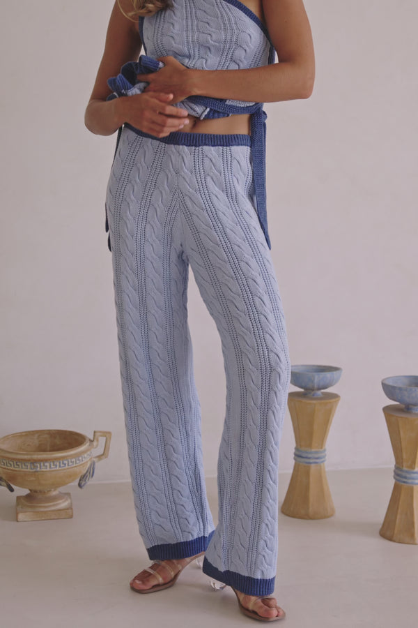Blue Knit High Waist Mirabelle Pants