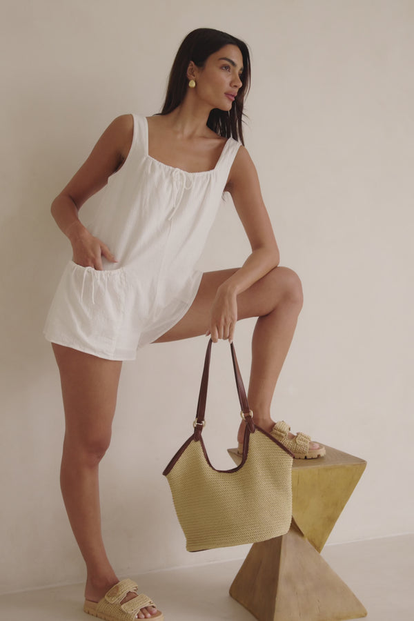 White Cotton Boxy Brita Playsuit