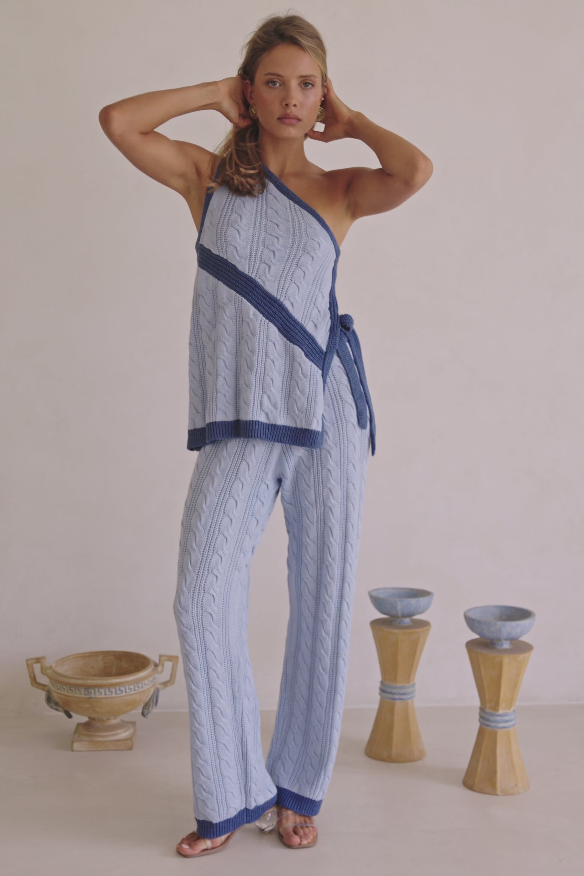 Blue Knit One Shoulder Mirabelle Top