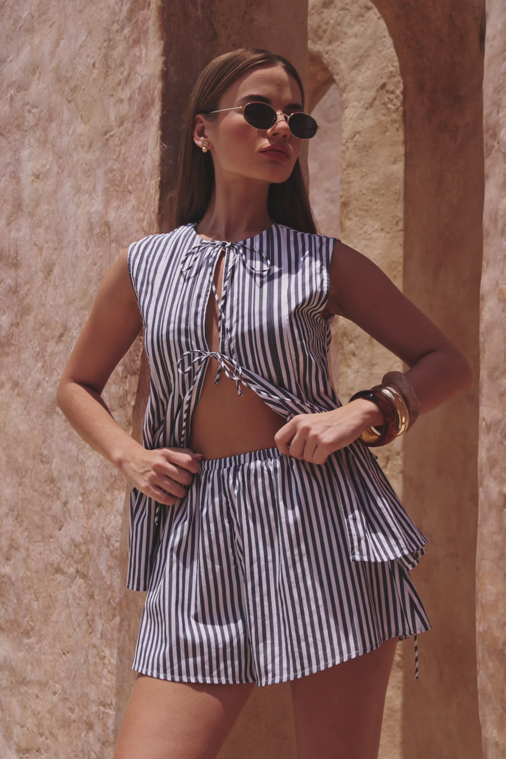 Black and White Stripe Elastic Dalia Shorts