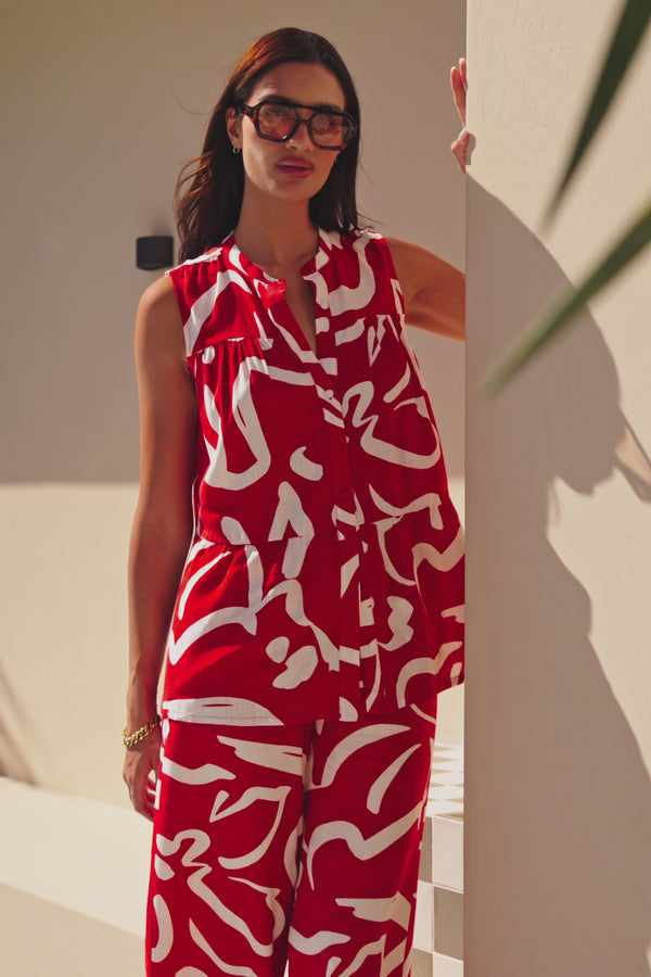 Red Fila Rogue Floral Print Drawstring Elena Pants