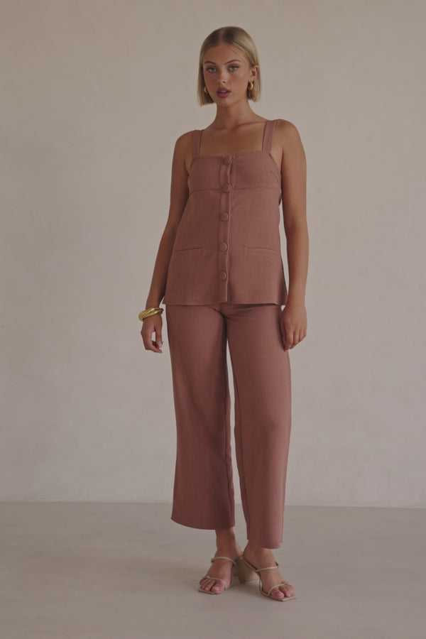 Tan Structured Button Up Raven Top