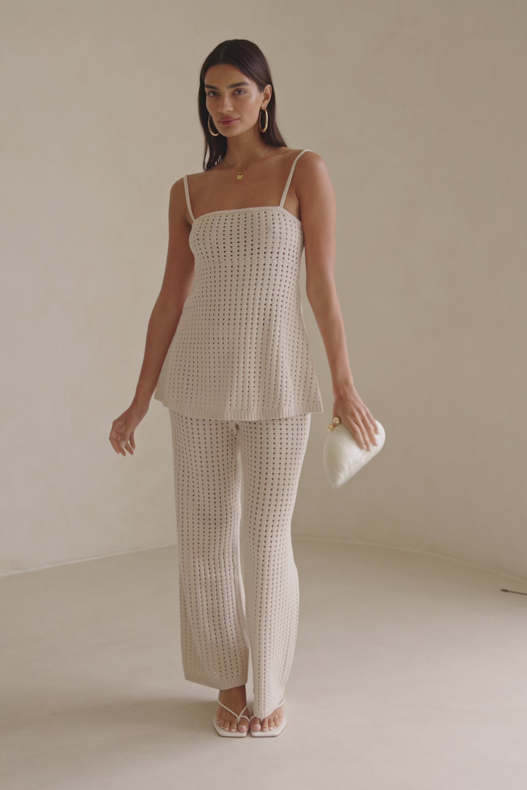 Beige Crochet Knit High Waist Nev Pants