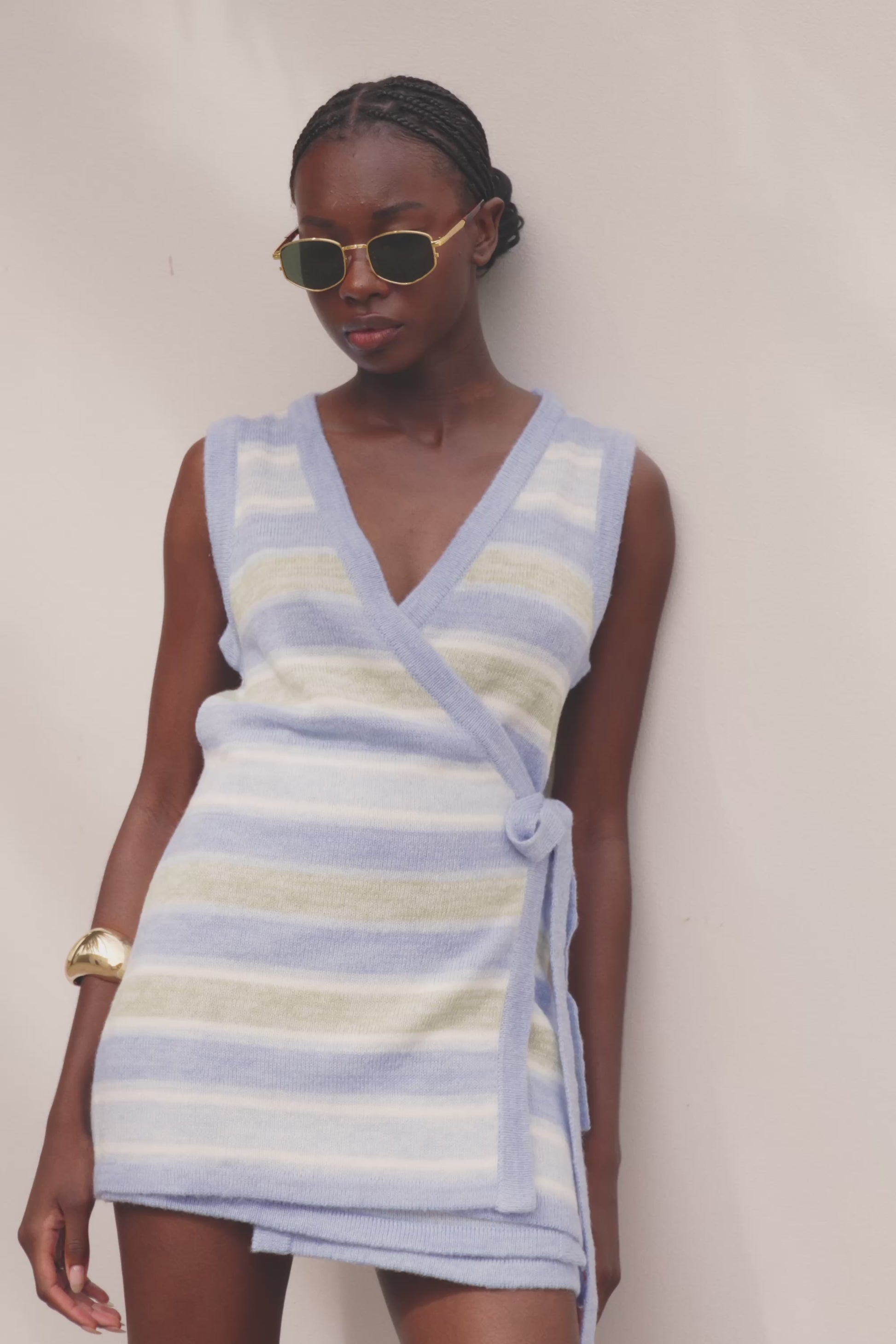 Blue and White Stripe Knit Wrap Nell Top