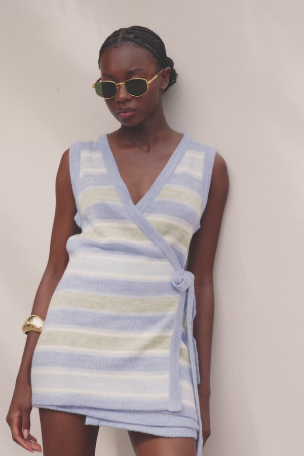 Blue and White Stripe Knit Wrap Nell Top