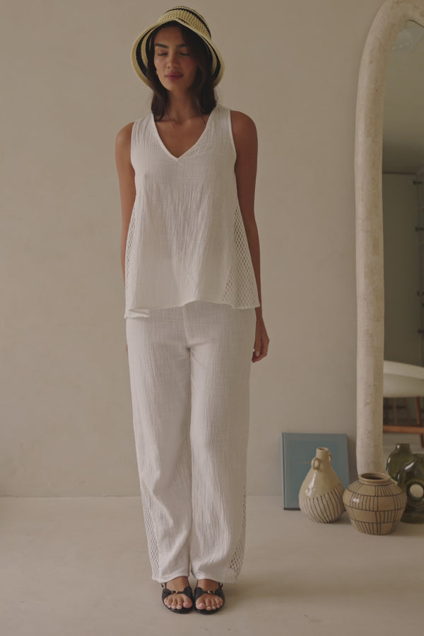 White Elastic Drawstring Relaxed Ditta Pants
