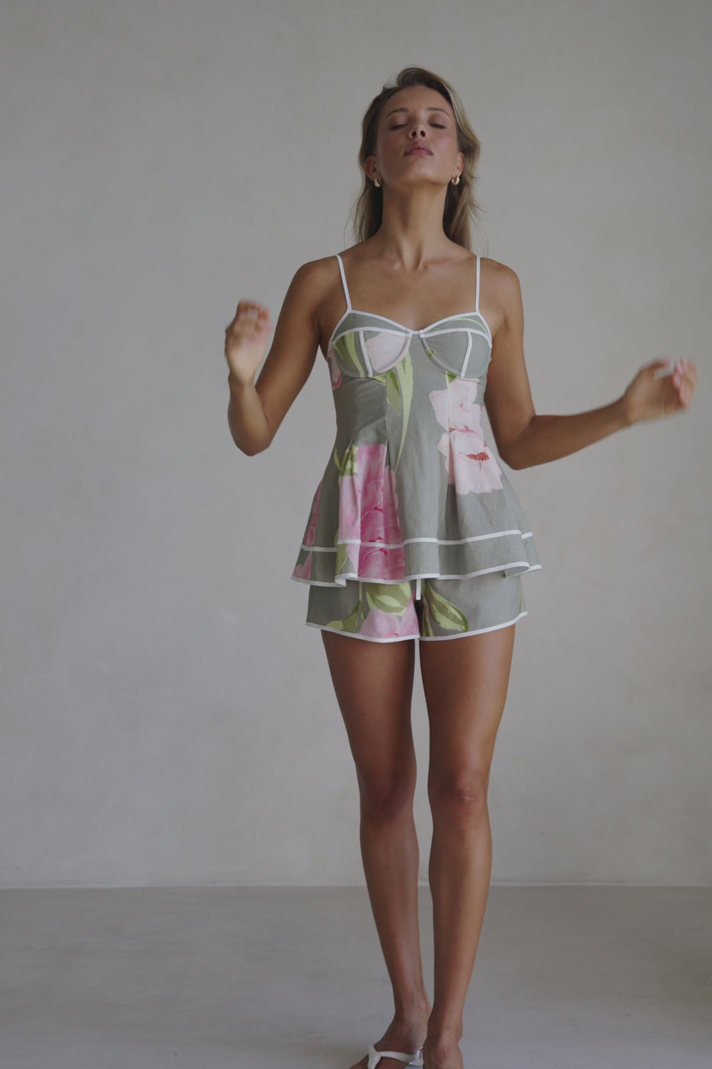 Fiori Green Floral Print Flared Meadow Top