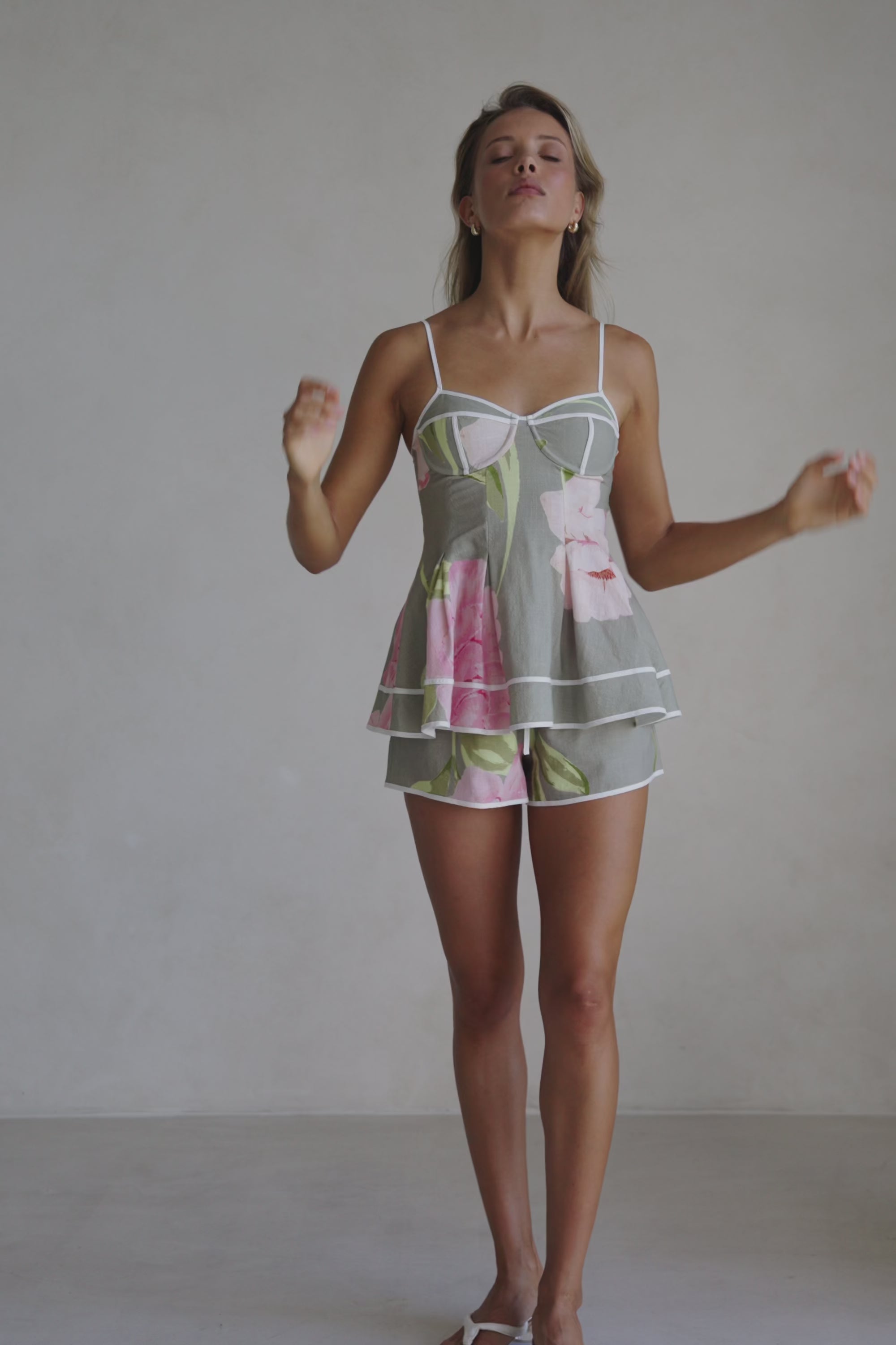 Fiori Green Floral Print Flared Meadow Top