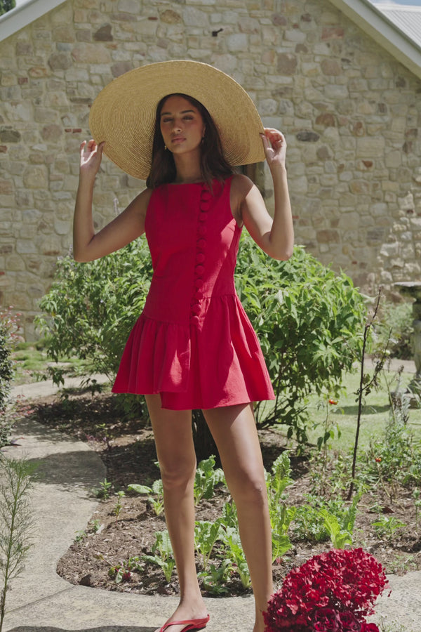 Red Button Up Mini Alfresco Dress
