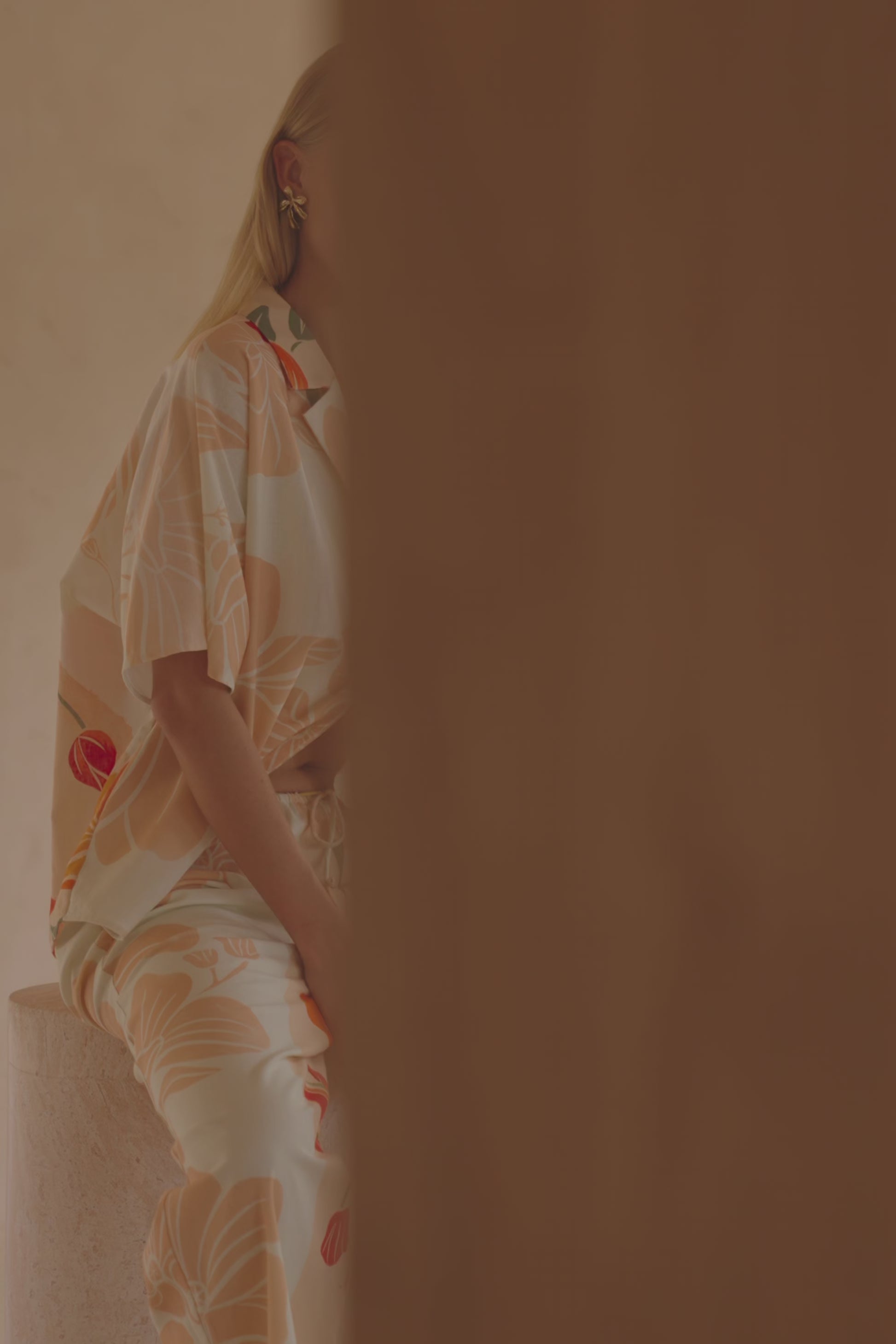 Chey Button Up Collared Top - Petal Scarf,  Pink, White, Orange