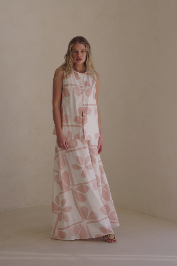 Pink Petal Patch Print Button Up Riko Top