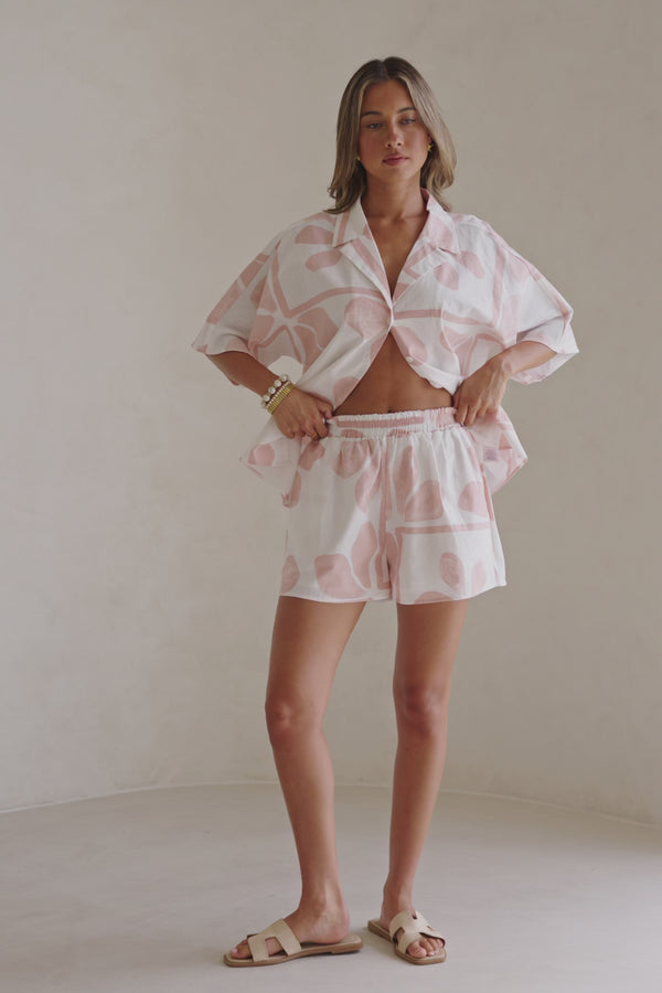 Pink Petal Patch Print Drawstring Senoa Shorts