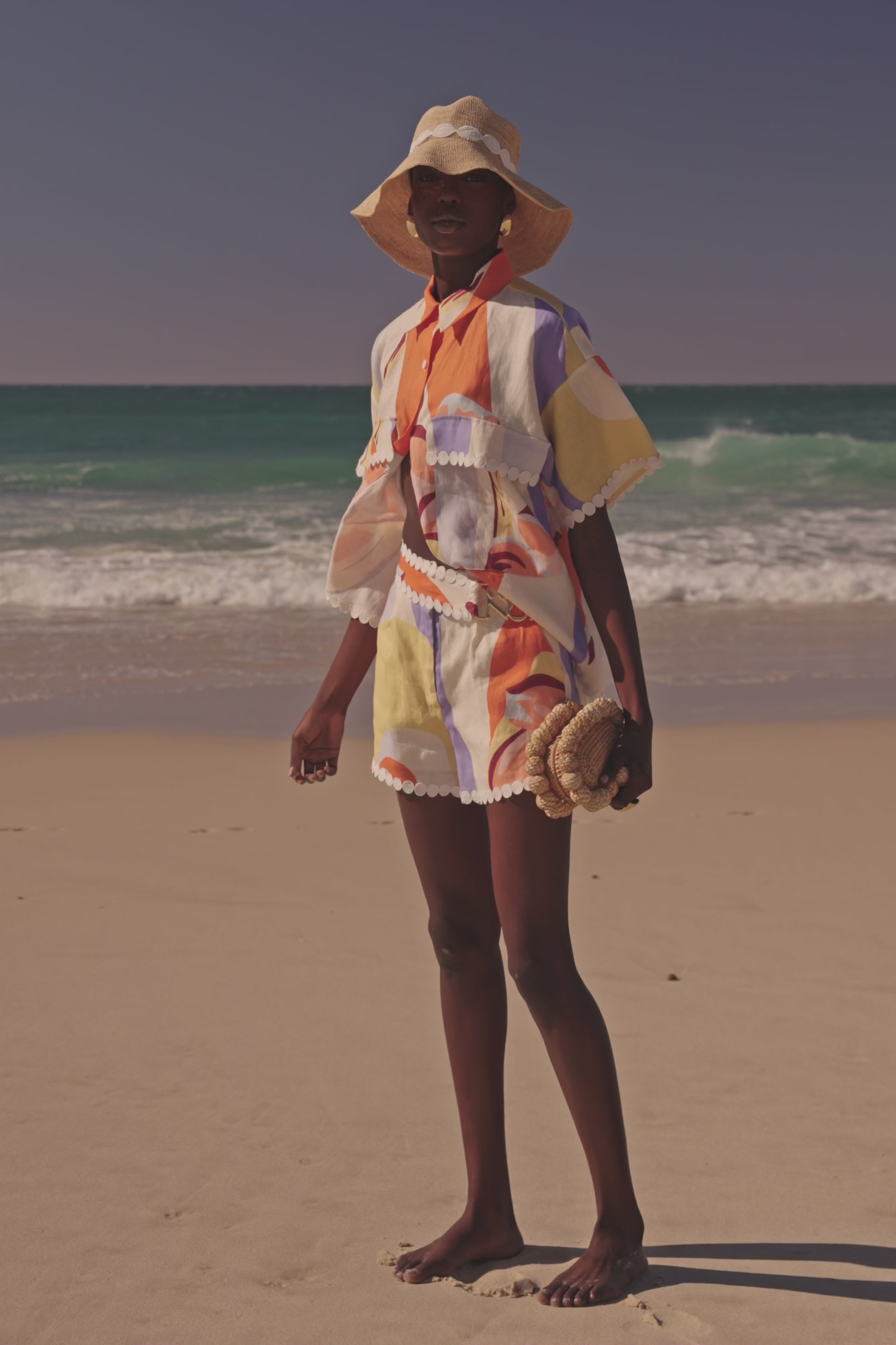 Orange Estivo Dusk Print Wrap Belt Francesca Shorts