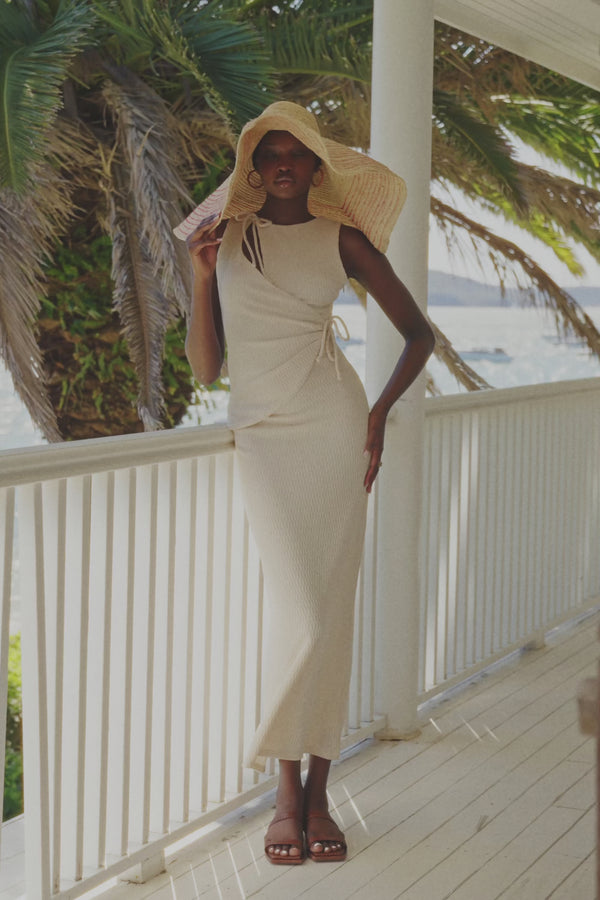 Beige Wrap Fitted Maxi Eliana Dress