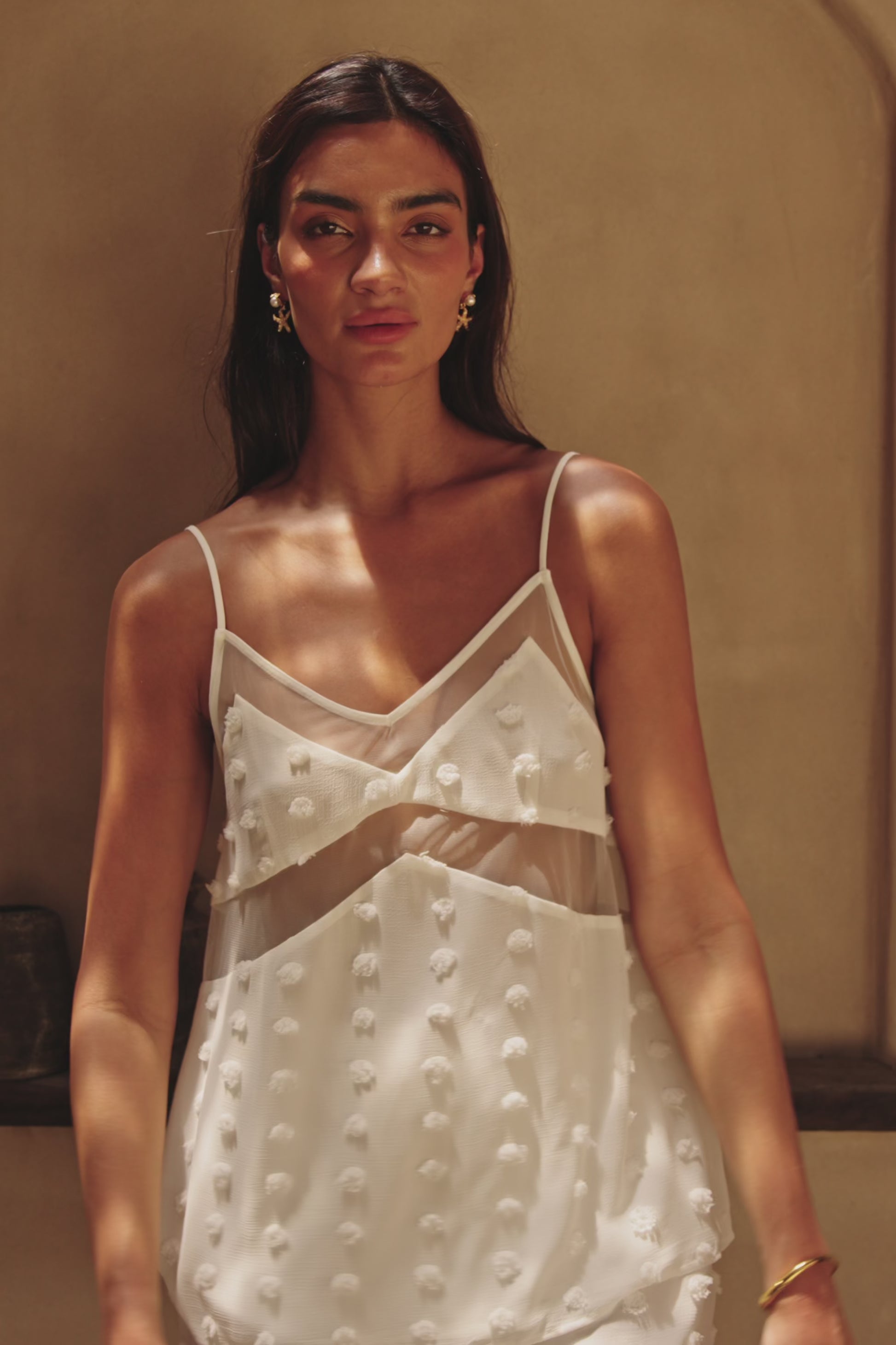 White Textured Spots Drawstring Jacerra Shorts