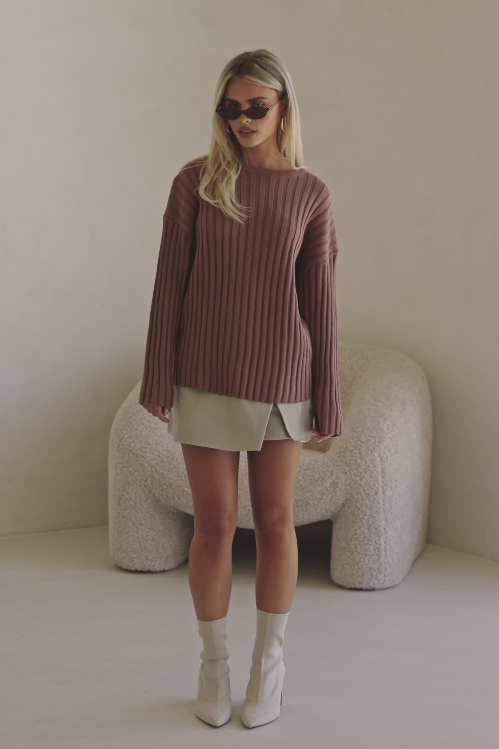 Chocolate Brown Ribbed Knit Jali Top