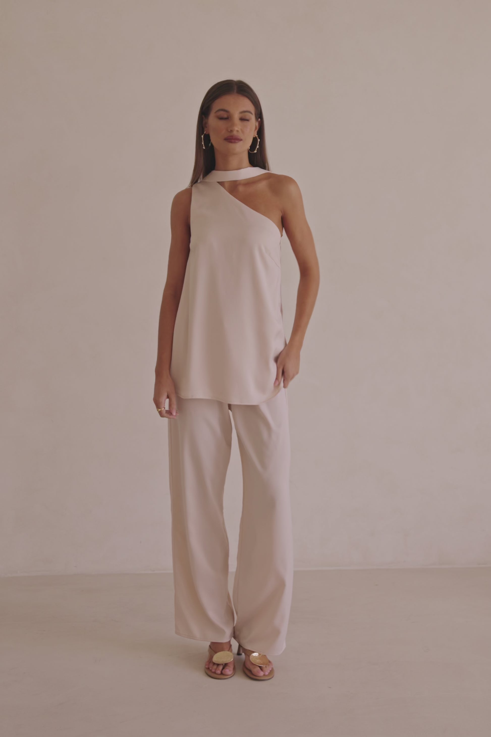 Beige Silky Elastic Drawstring Koda Pants