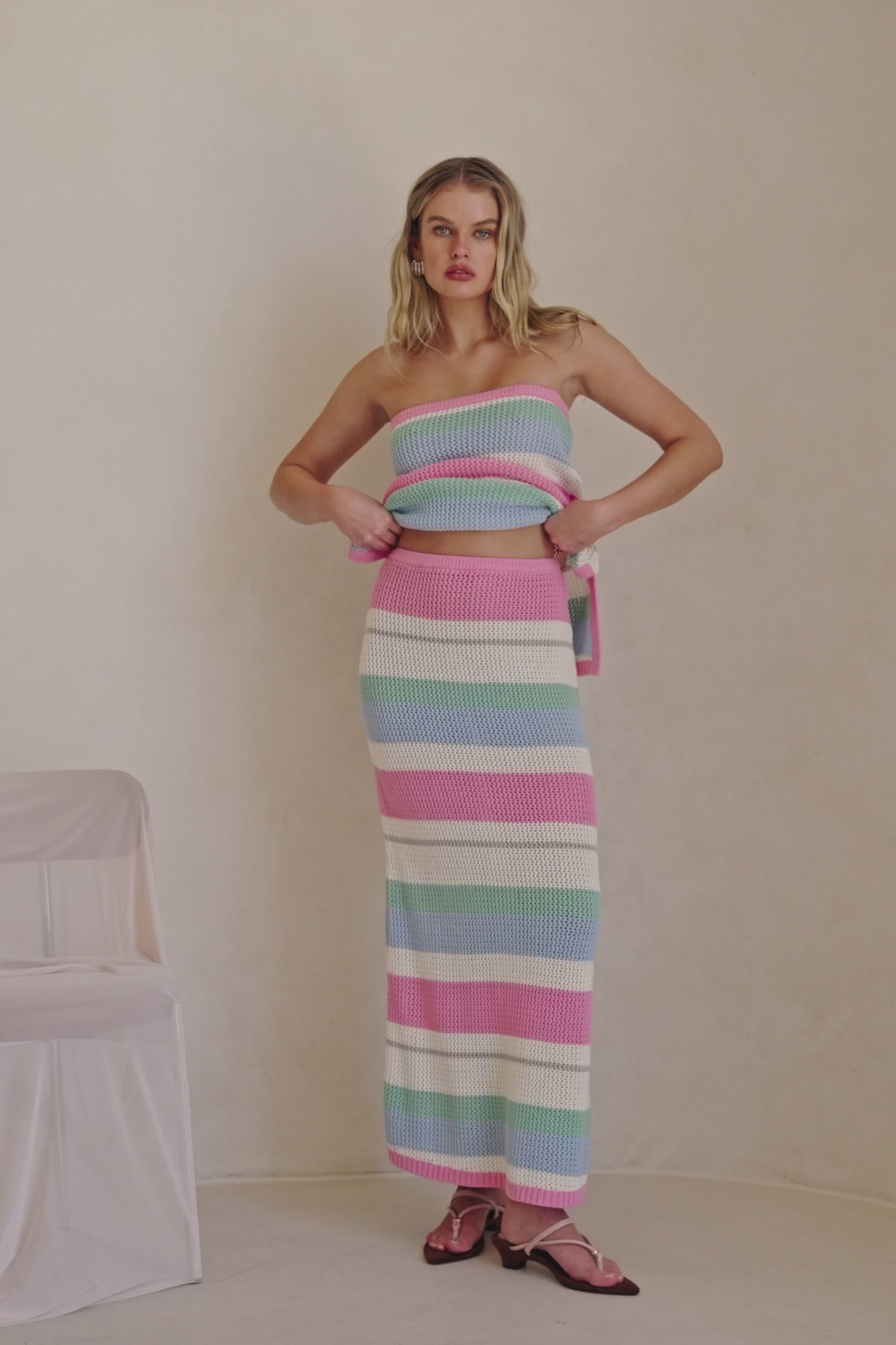 Pastel Stripe Crochet Knit Maxi Damaris Skirt