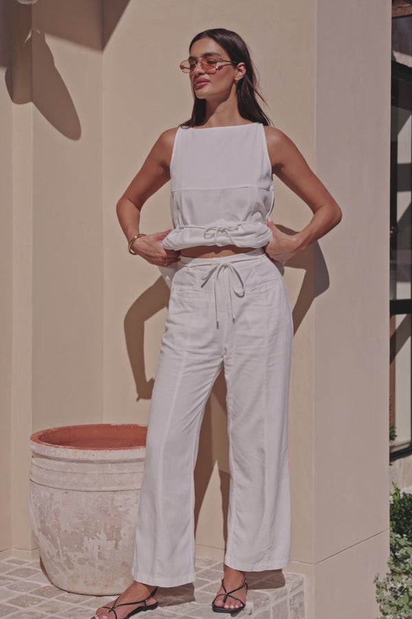 White High Waist Belt Hanoi Pants