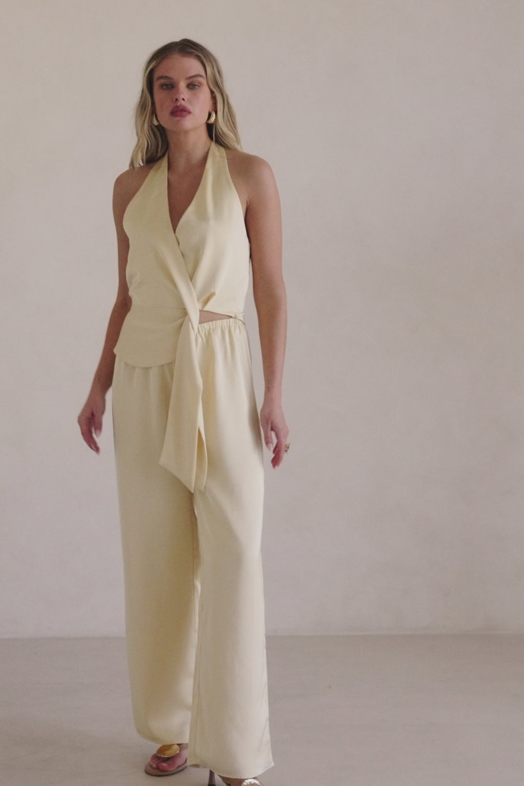 Butter Yellow Silky Wrap Valentina Jumpsuit
