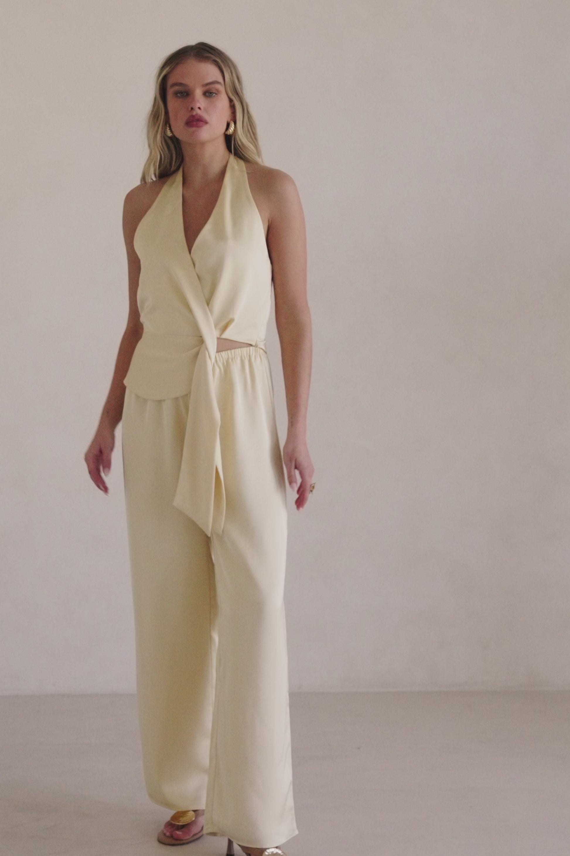 Butter Yellow Silky Wrap Valentina Jumpsuit