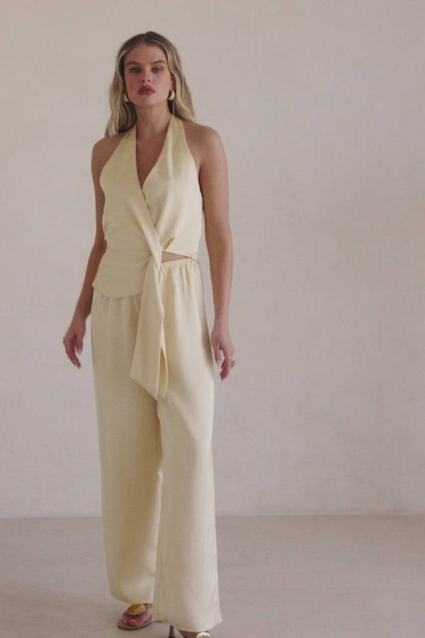 Butter Yellow Silky Wrap Valentina Jumpsuit