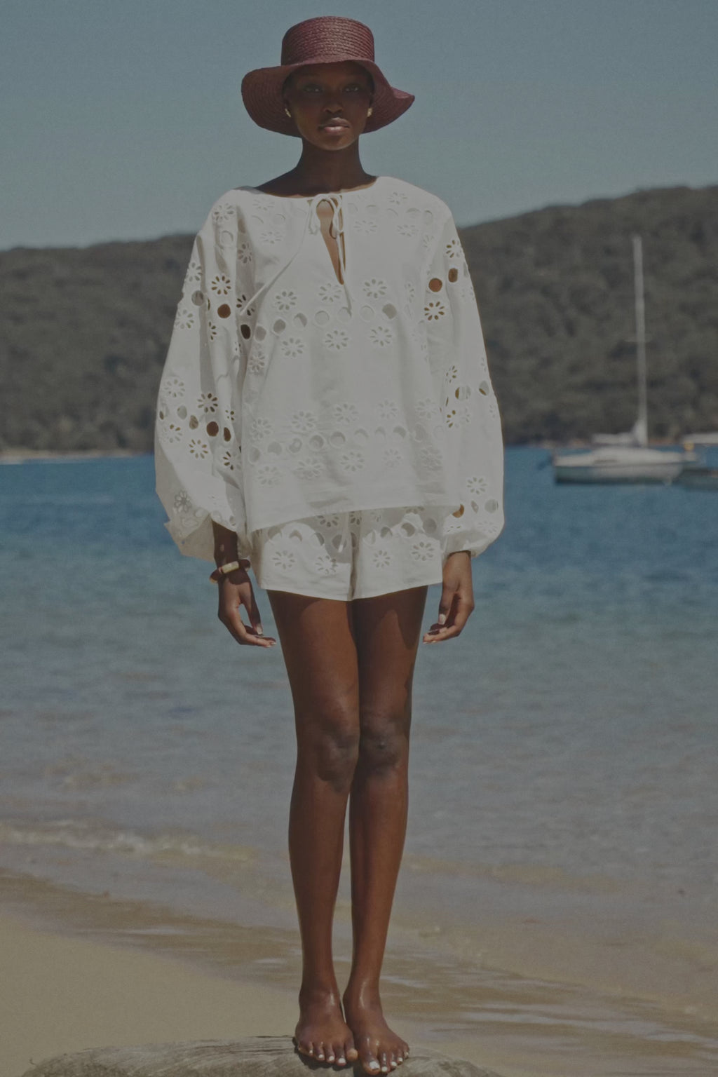 White Embroidered Long Sleeve Tie Paras Top