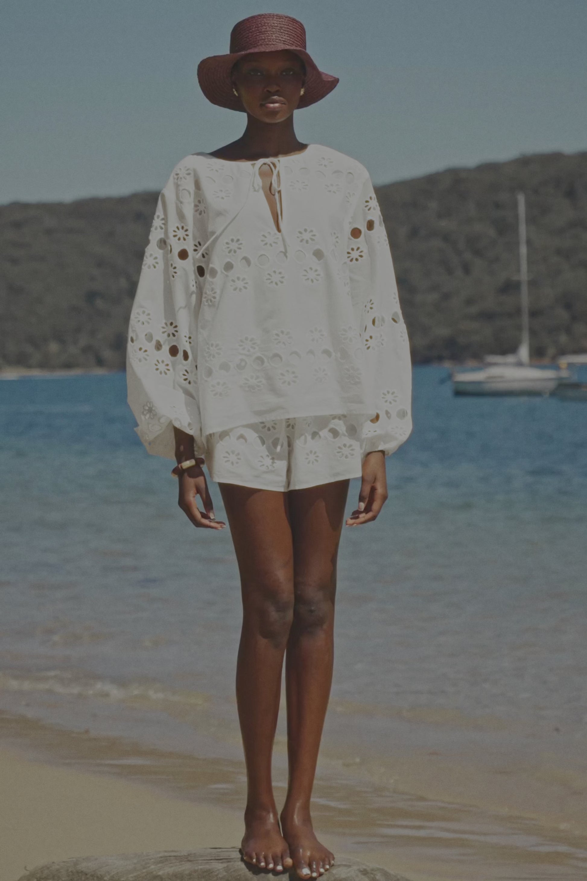 White Embroidered Long Sleeve Tie Paras Top