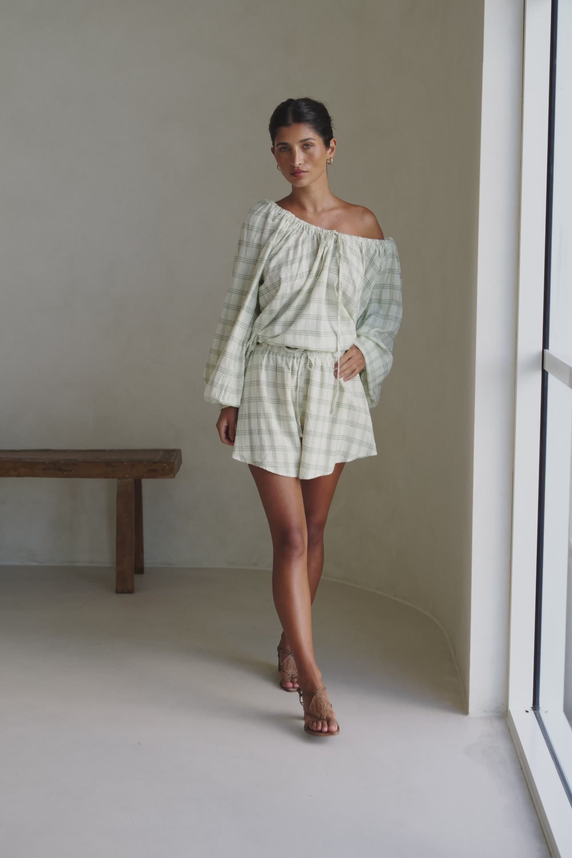 Green Checkered Drawstring Tilli Shorts