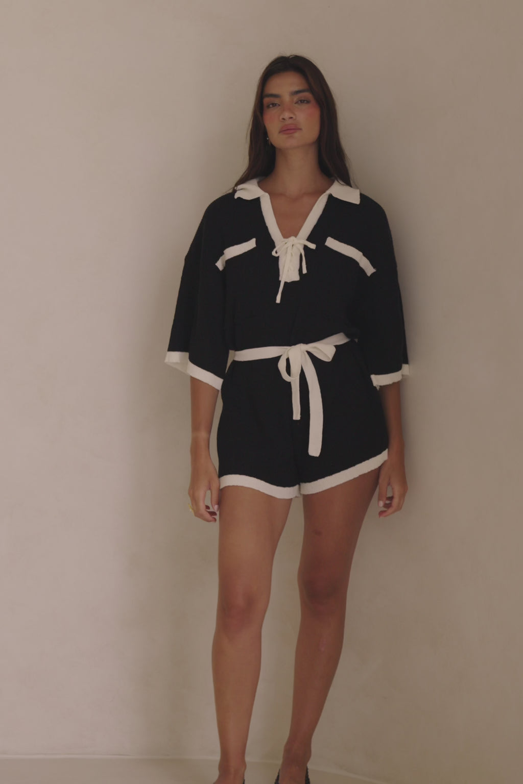 Black Collar V Neck Sammi Playsuit