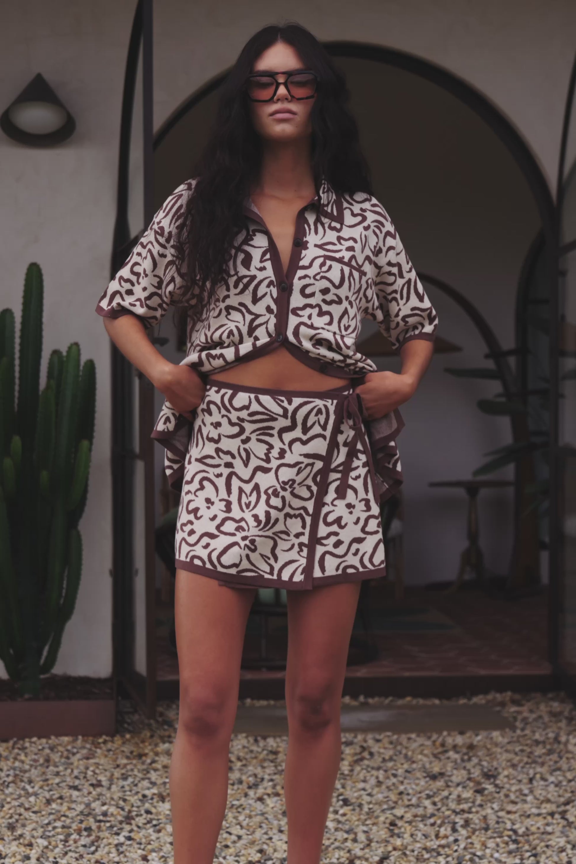 Cream And Brown Floral Button Up Collar Sarai Top