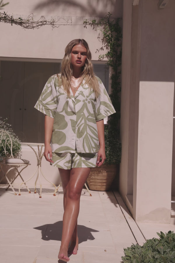 Green Paradisus Floral Print Button Up Senoa Top