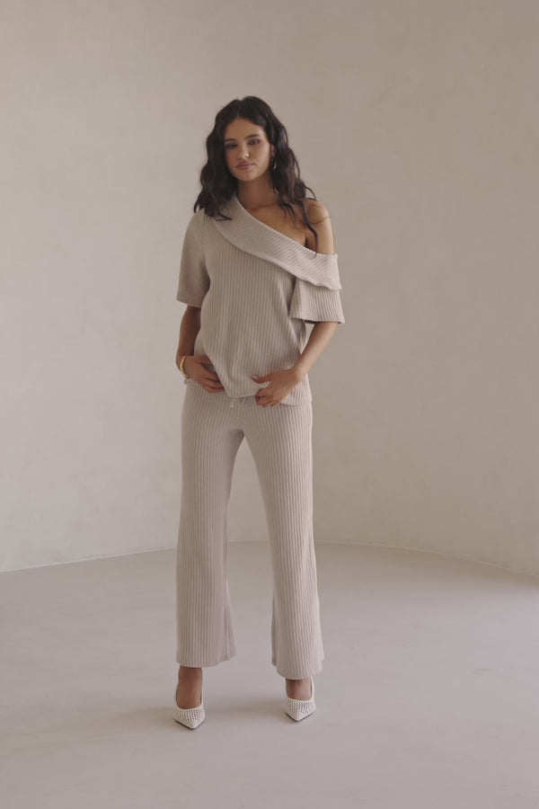 Stone Grey One Shoulder Tarika Top
