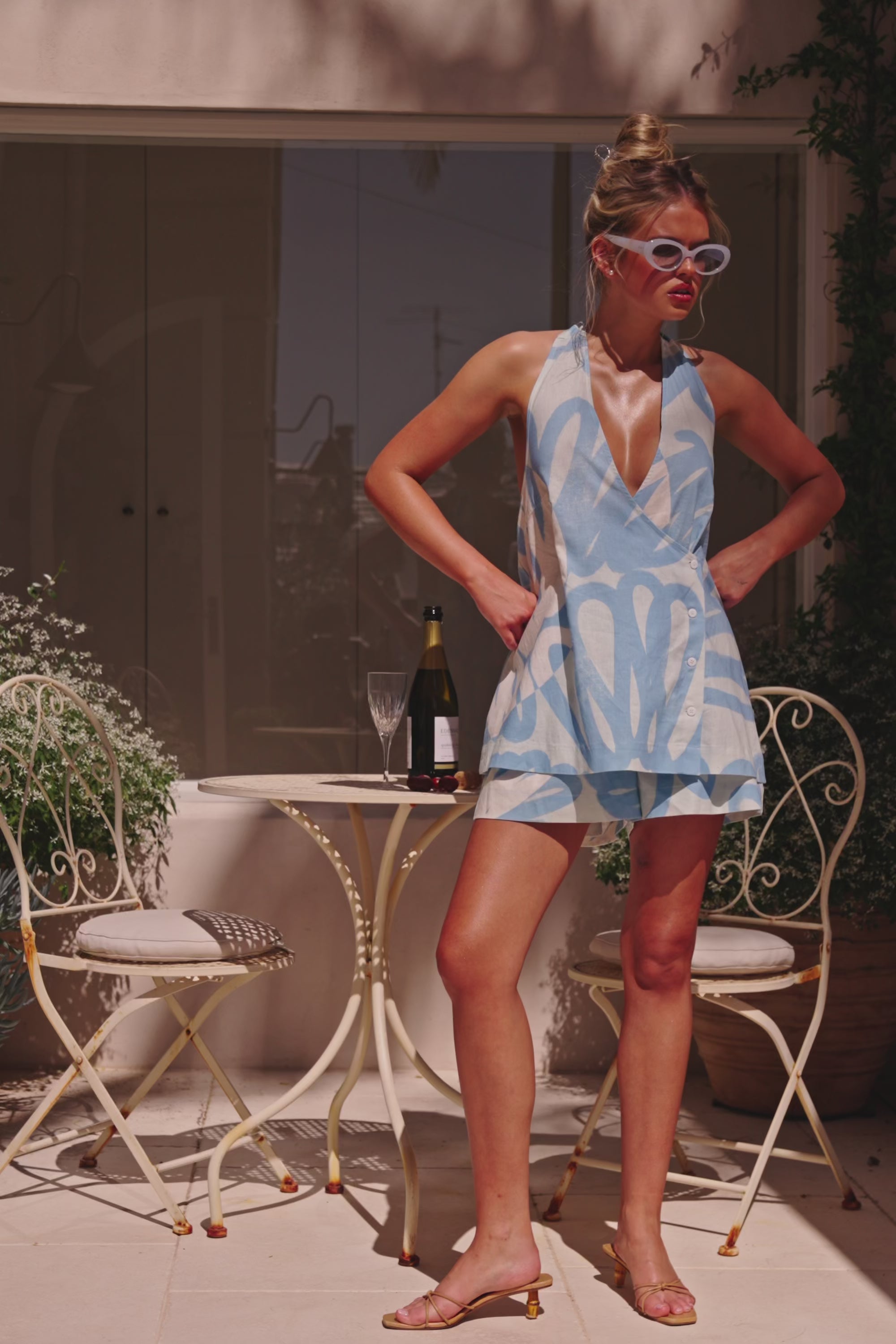 Blue Oceana Curve Print V Neck Genesis Playsuit