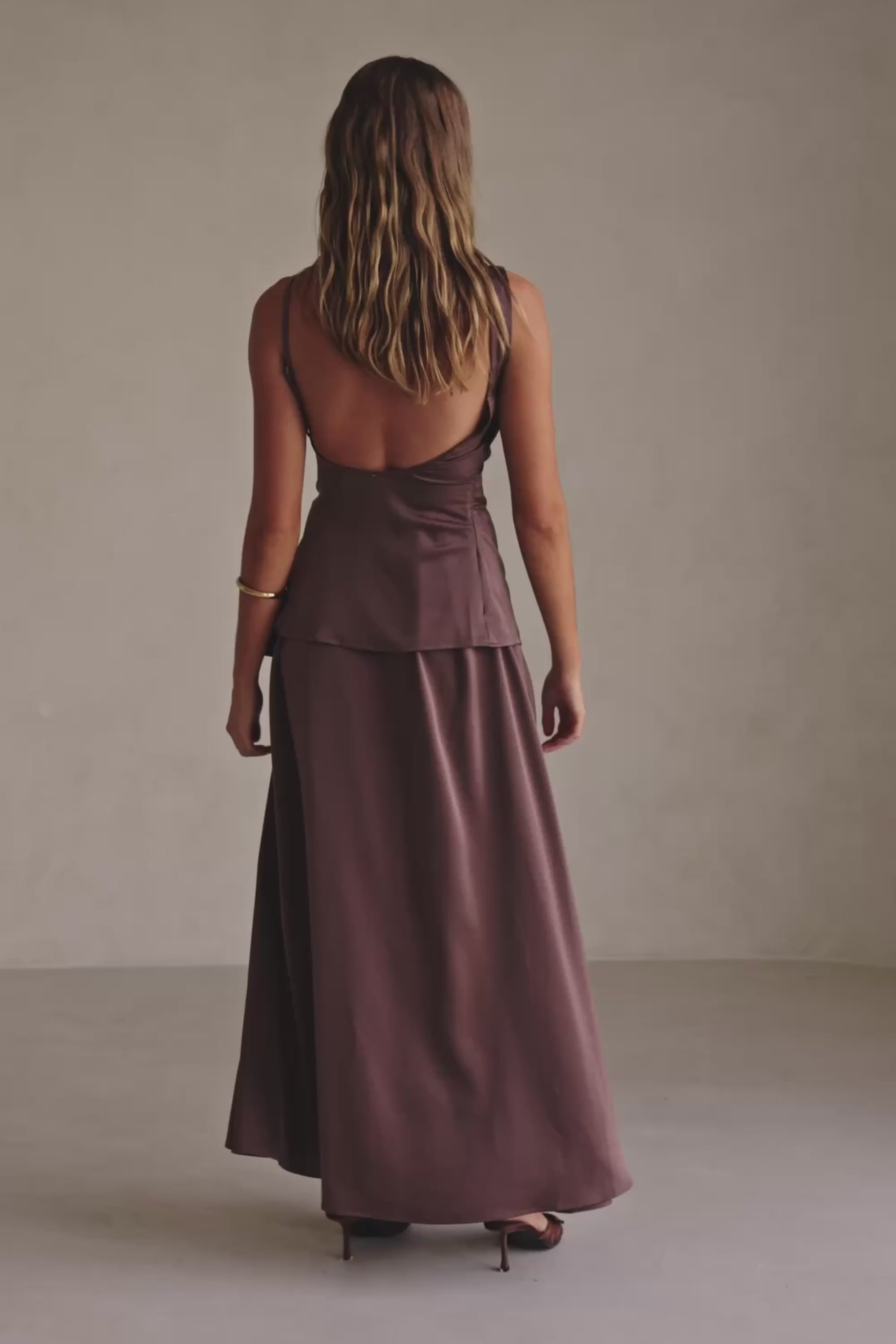 Chocolate Brown Asymmetric Ruched Backless Hailey Top