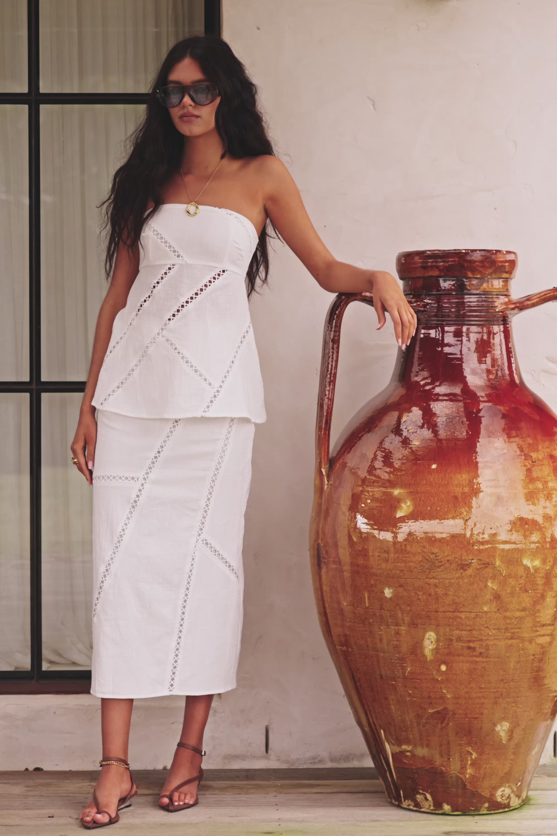 Bridal White Ladder Panel Midi A Line Empire Skirt