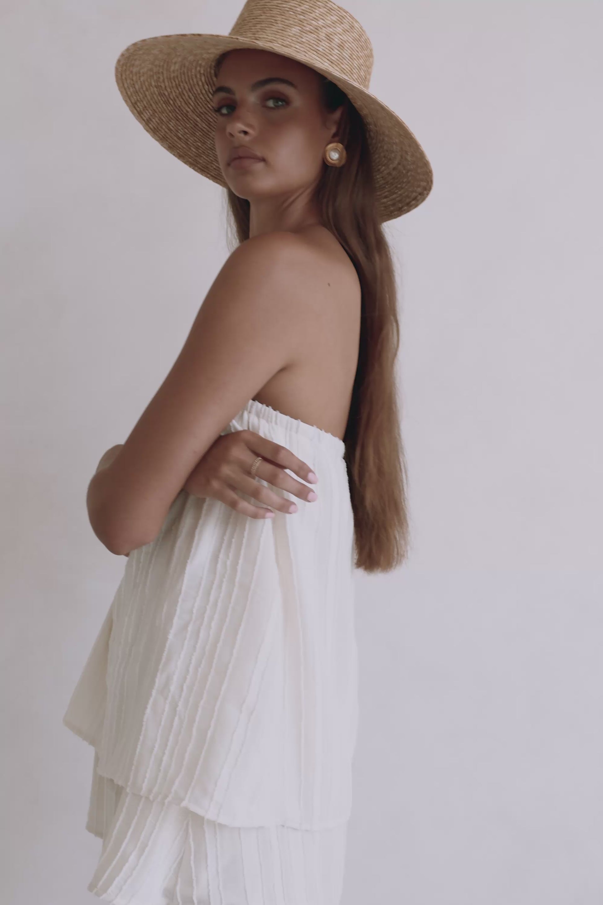 Cream Textured Stripe Strapless Sophie Playsuit