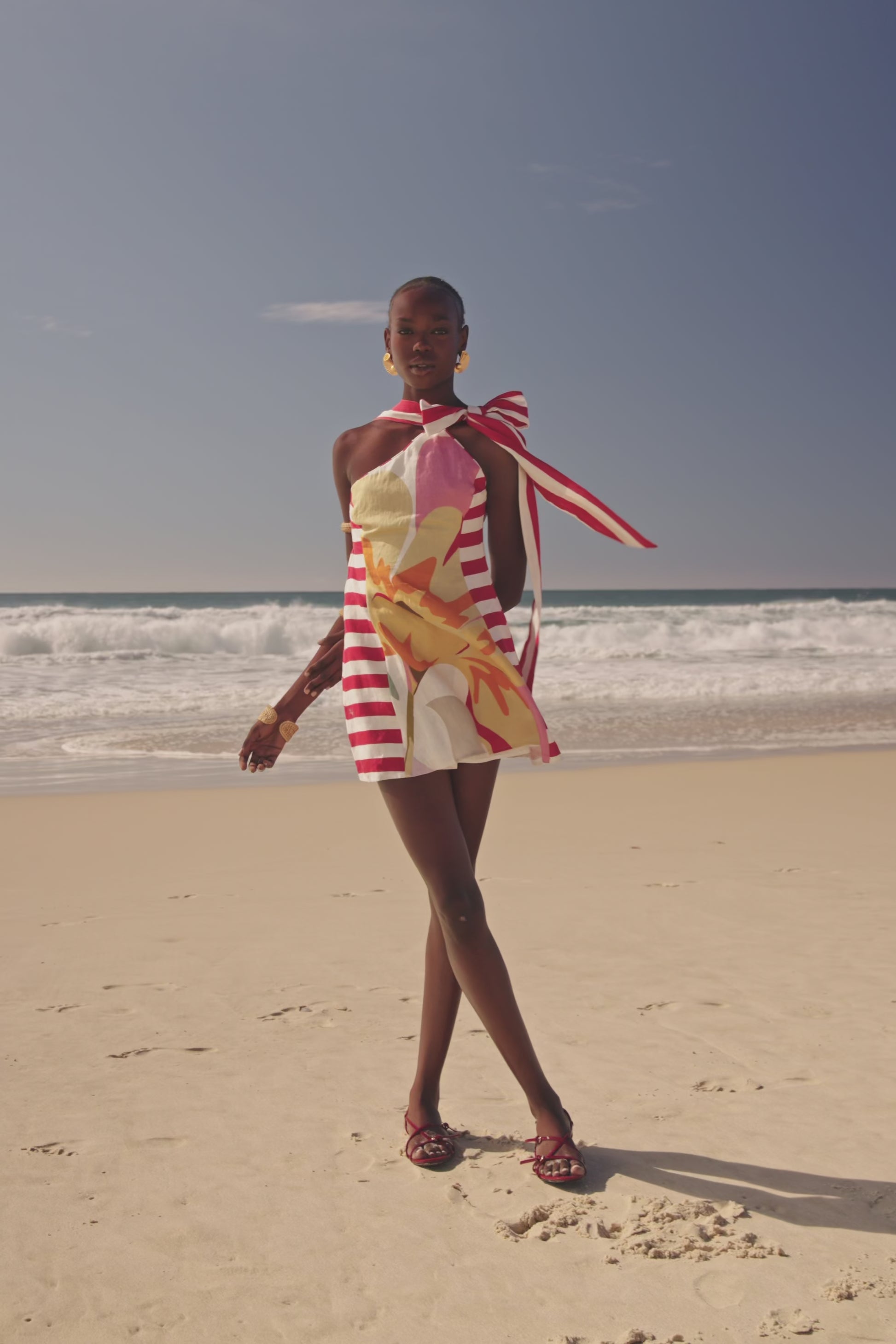 Red Estivo Abstract Print Asymmetric Mini Carmen Dress