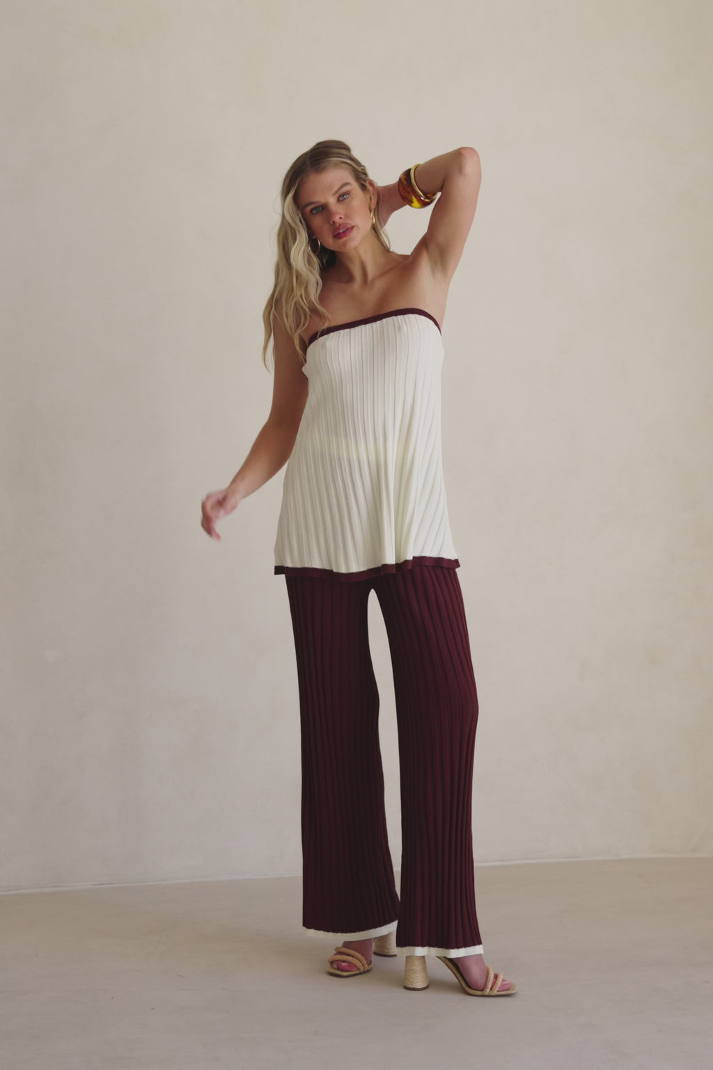 Cream Ribbed Strapless Winnie Top