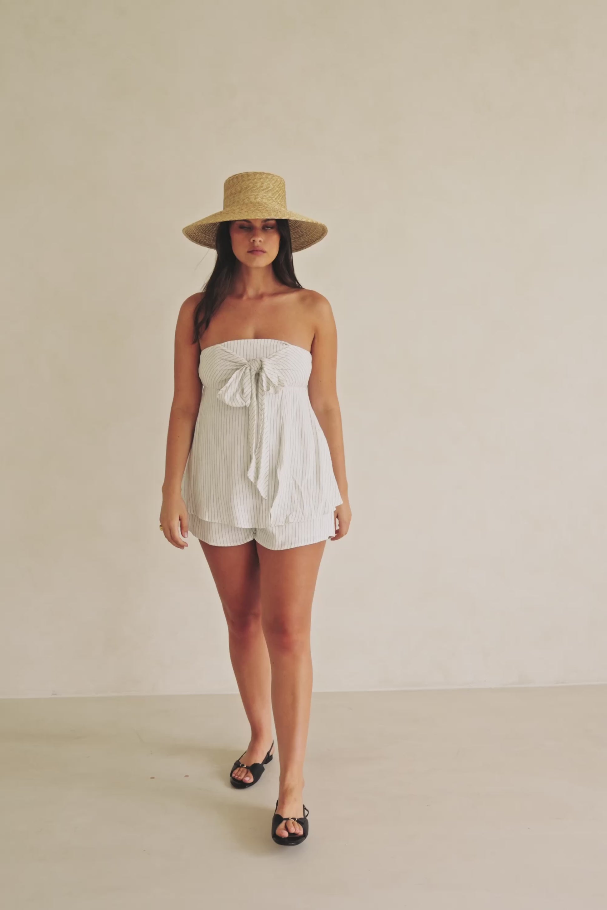 Maeve Tie Strapless Playsuit - Black & White