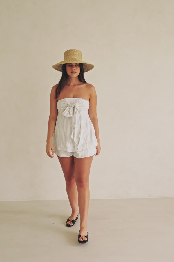 Maeve Tie Strapless Playsuit - Black & White
