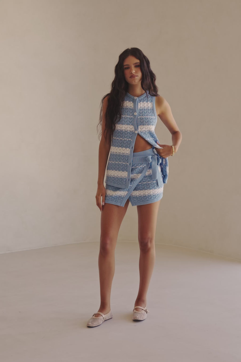 Blue and White Stripe Button Up Mailyn Top