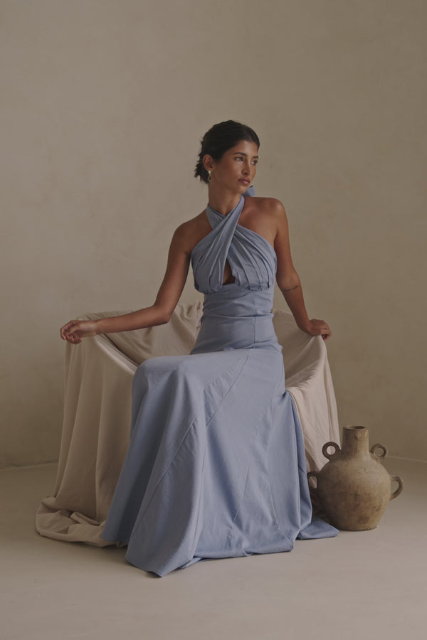 Ginevra Halterneck Maxi Dress - Blue