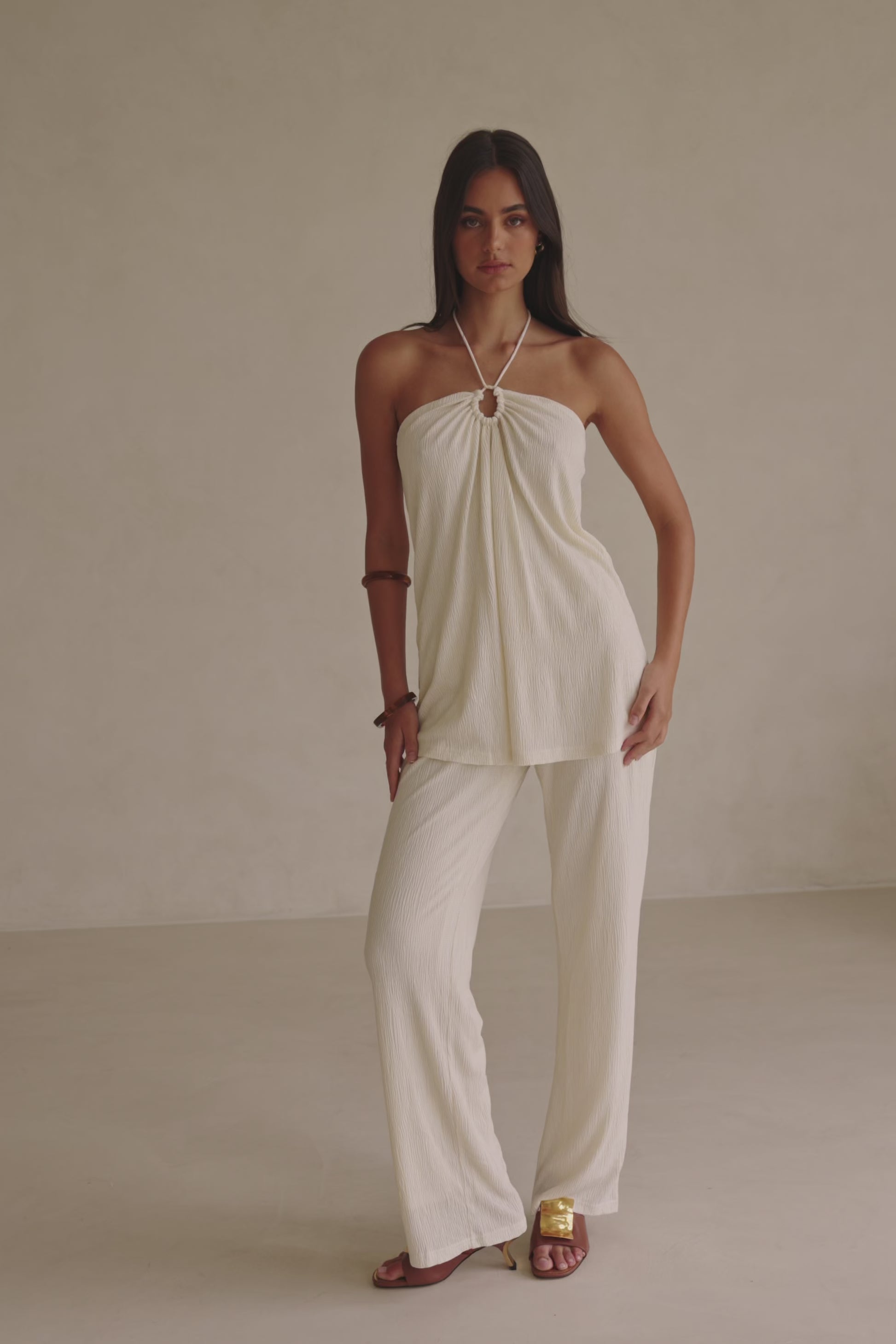 Cream Halter Top Overlay Ayden Jumpsuit