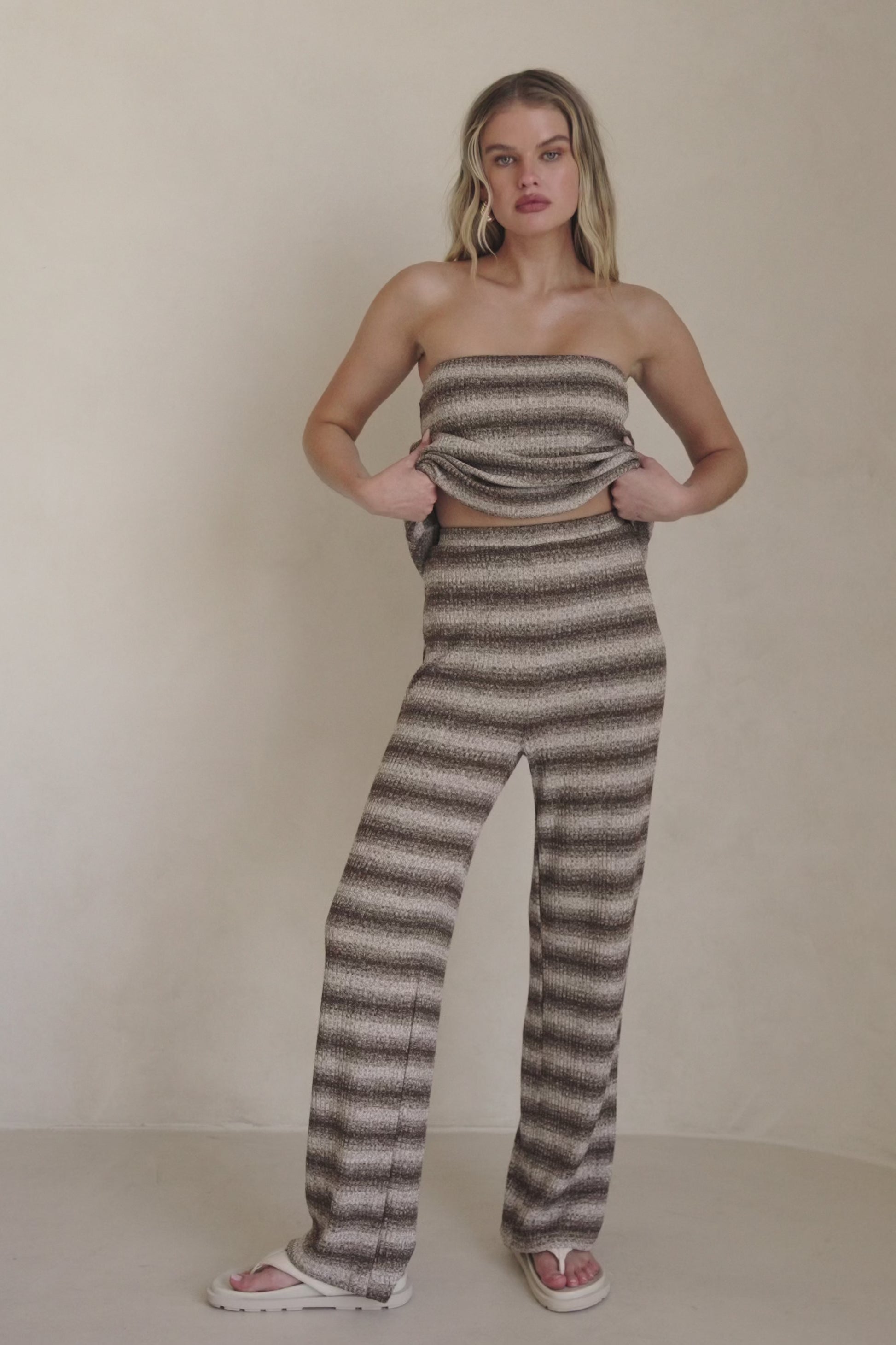 Brown and White Stripe Cosmo Pants
