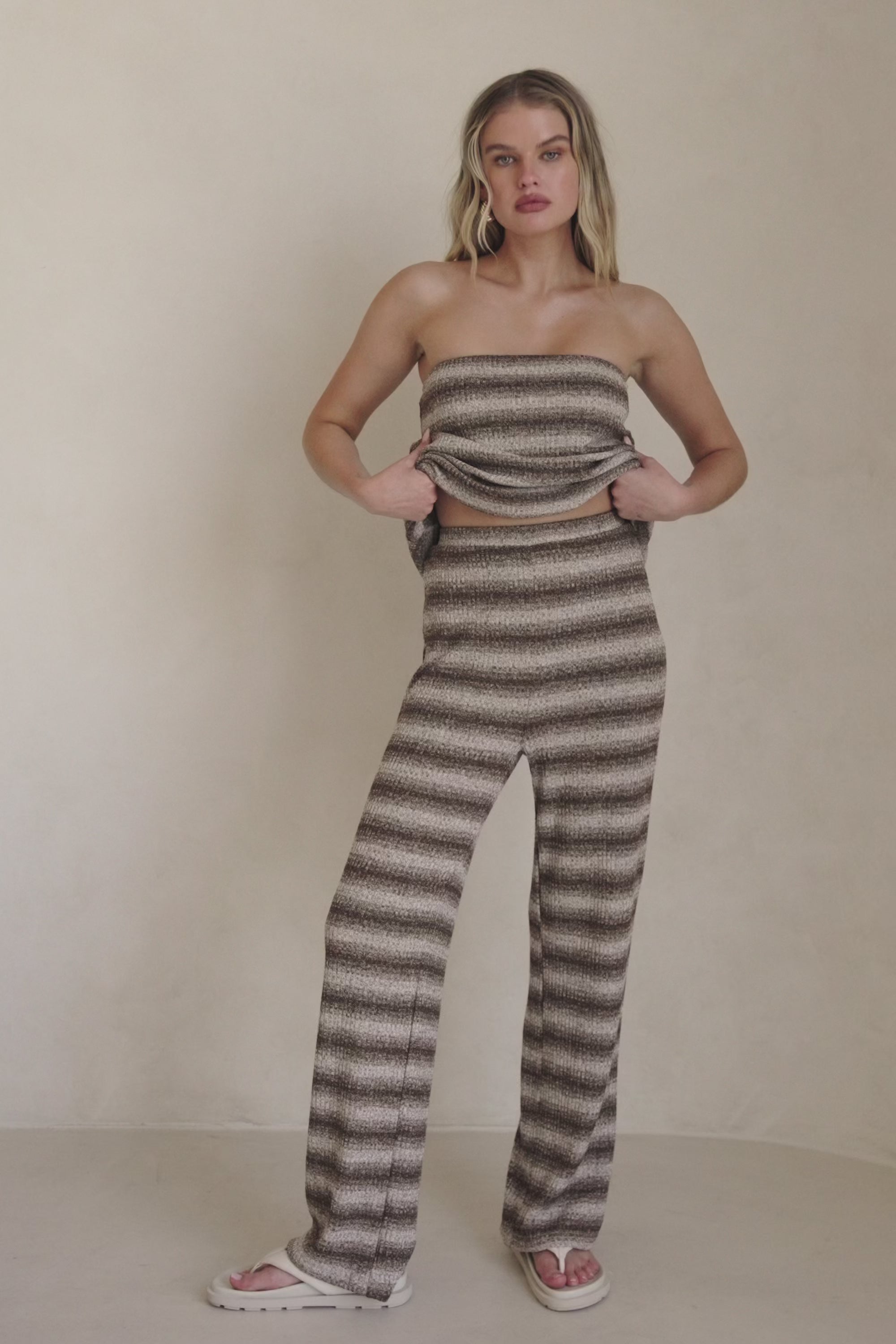 Brown and White Stripe Cosmo Pants