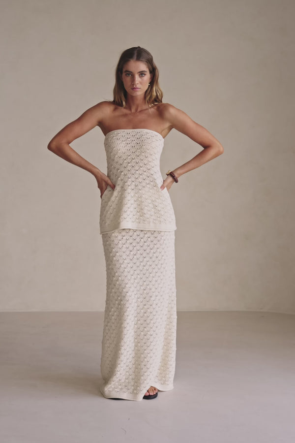 Cream Crochet Knit Strapless Lonline Ophelia Top